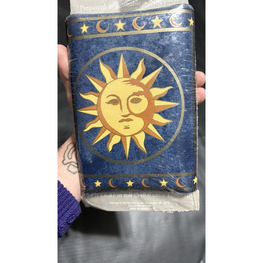 NOS Vintage Celestial Sun Moon Stars Sun Wall Border Wallpaper Y2k 90s 18ft